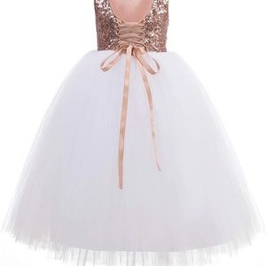 Rose Gold Sequin & White Flower Girl Wedding Dress